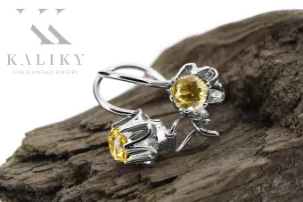 Стерлінгове срібло 925 925 Yellow Peridot Сережки vec013s Російський Радянський СРСР Вінтаж Ар-деко style